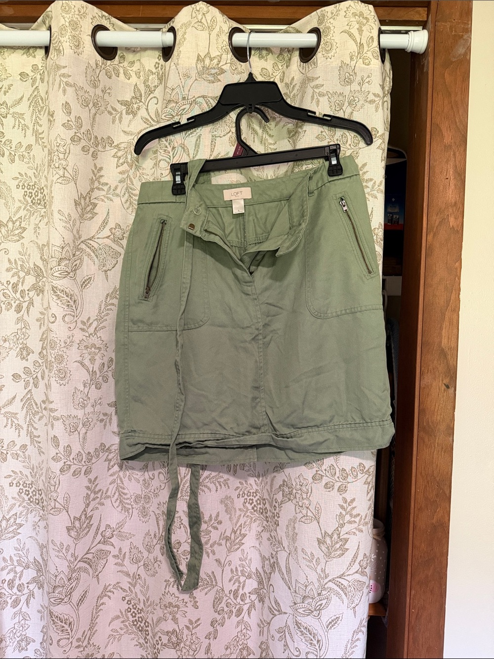 LOFT Sage Green Utility Mini Skirt with Zip Pockets
